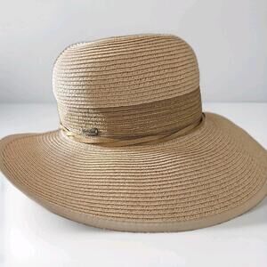 Sun 'N' Sand UPF 50+ Woven Tan / Gold Wide Brim Straw Hat